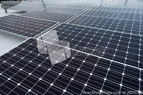 Image of Field of Photovoltaic Solar Panels For Renewable Electrical Ener