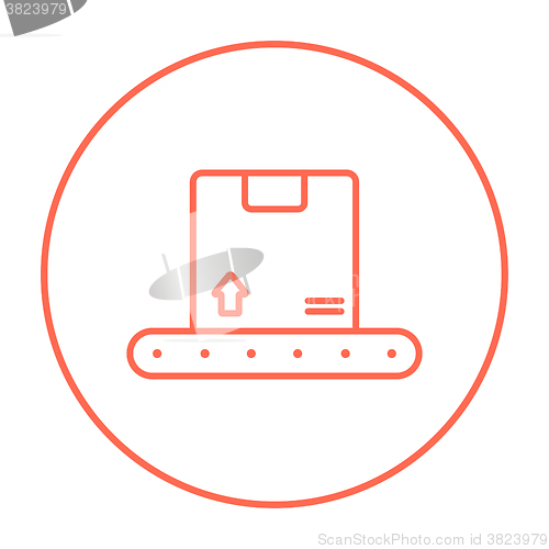 Image of Conveyor belt for parcels line icon.