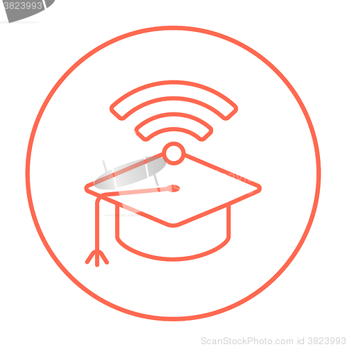 Image of Graduation cap with wi-fi sign line icon.