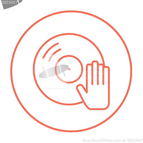 Image of Disc with dj hand line icon.