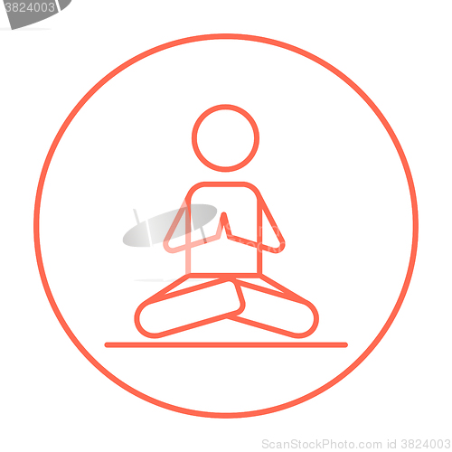 Image of Man meditating in lotus pose line icon.