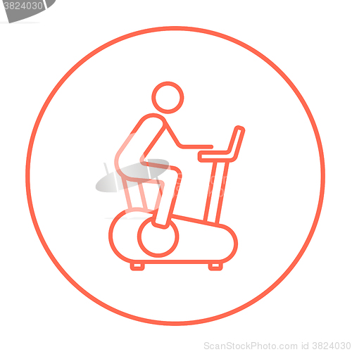 Image of Man training on exercise bike line icon.