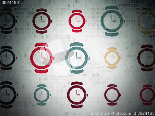 Image of Time concept: Watch icons on Digital Paper background