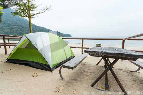 Image of Tent besides beach