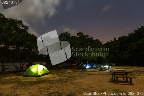 Image of Camping at night