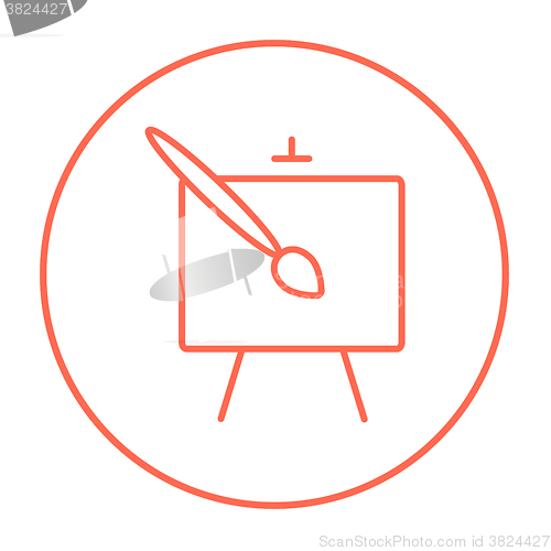 Image of Easel and paint brush line icon.