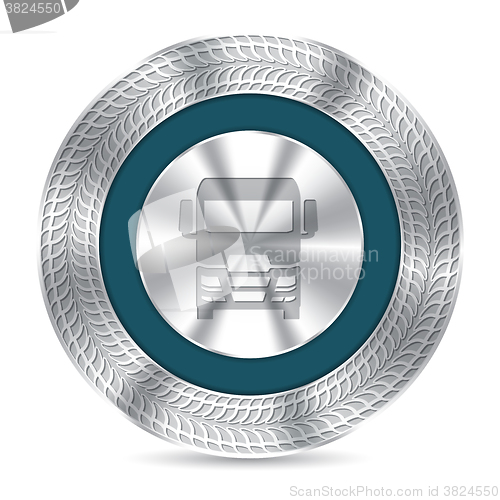 Image of Cool truck badge with debossed tire tracks