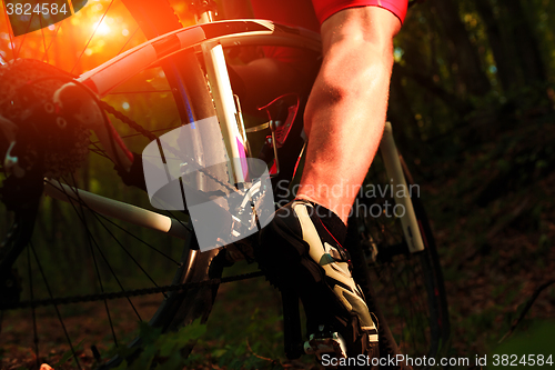 Image of cyclist riding mountain bike on rocky trail