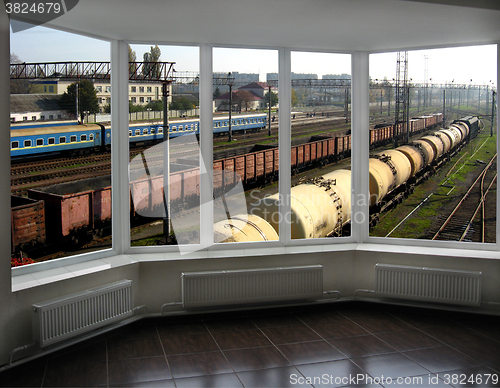 Image of view from controllers office to the trains and railways