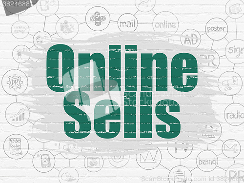 Image of Marketing concept: Online Sells on wall background