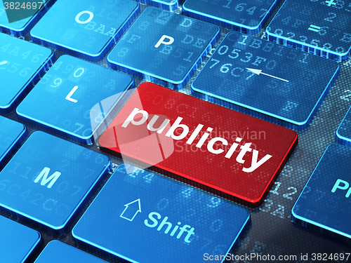 Image of Advertising concept: Publicity on computer keyboard background