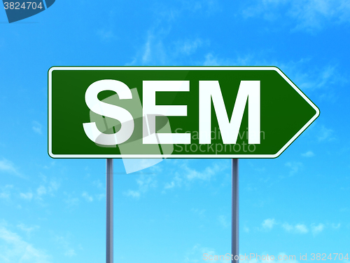 Image of Marketing concept: SEM on road sign background