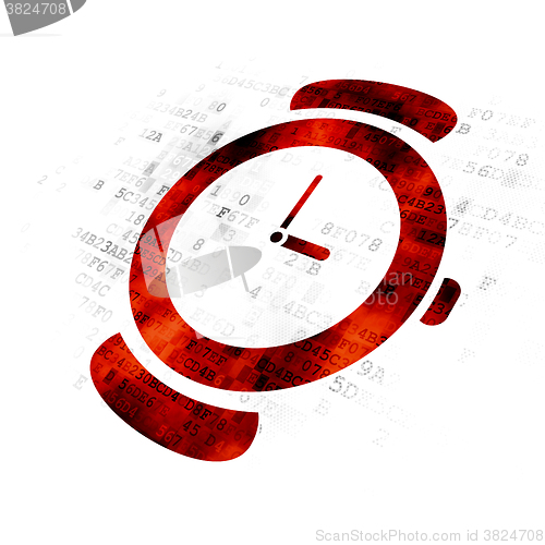 Image of Timeline concept: Hand Watch on Digital background