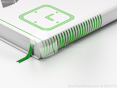 Image of Timeline concept: closed book, Watch on white background