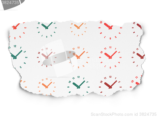 Image of Time concept: Clock icons on Torn Paper background