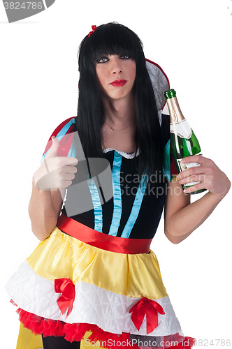 Image of Transvestite as Sleeping Beauty with wine bottle