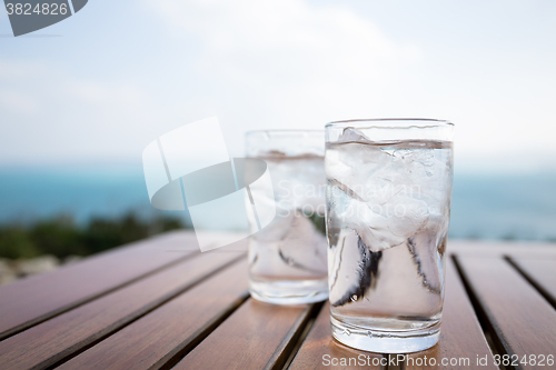 Image of Glass of water at outdoor restaurant