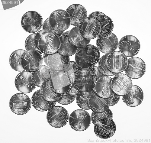 Image of Black and white Dollar coins 1 cent wheat penny