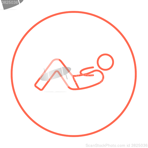 Image of Man doing abdominal crunches line icon.