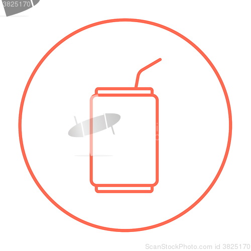 Image of Soda can with drinking straw line icon.