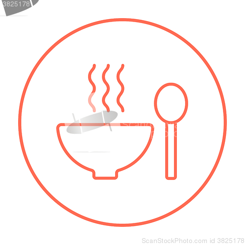 Image of Bowl of hot soup with spoon line icon.