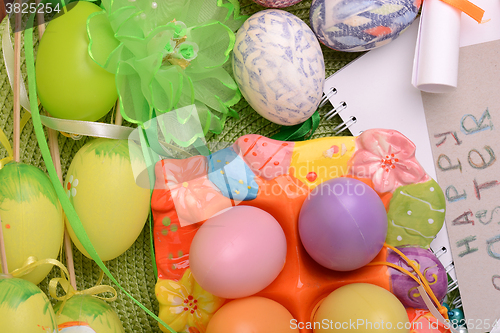 Image of invitation card with easter eggs 