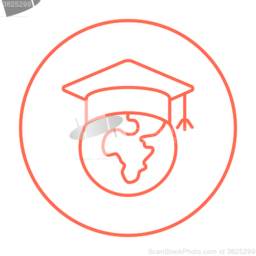 Image of Globe in graduation cap line icon.