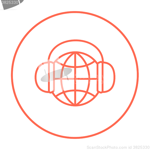 Image of Globe in headphones line icon.