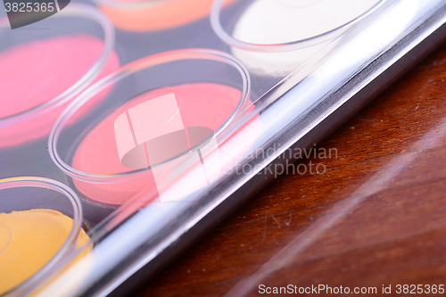 Image of watercolor paints palette close up