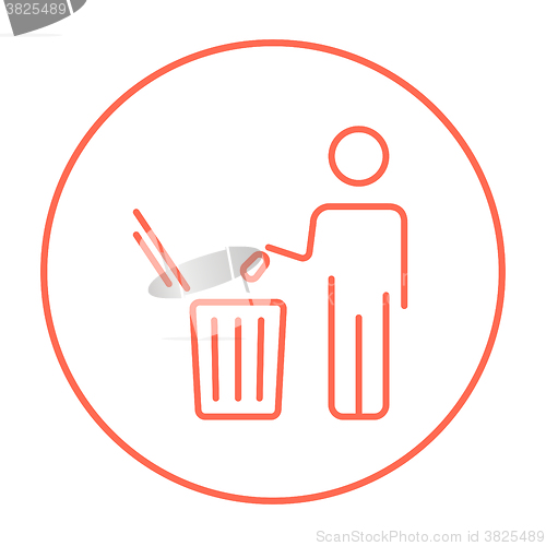 Image of Man throwing garbage in a bin line icon.