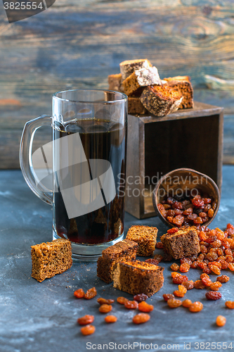 Image of Kvass is a traditional Russian drink in a glass.