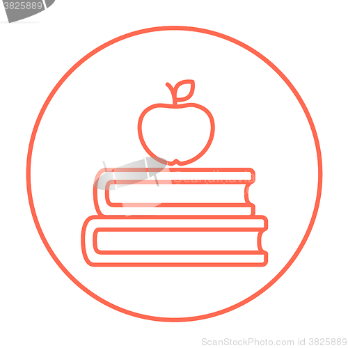 Image of Books and apple on top line icon.