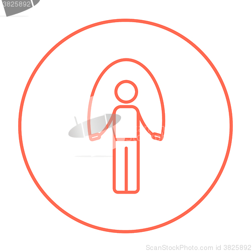 Image of Man exercising with skipping rope line icon.