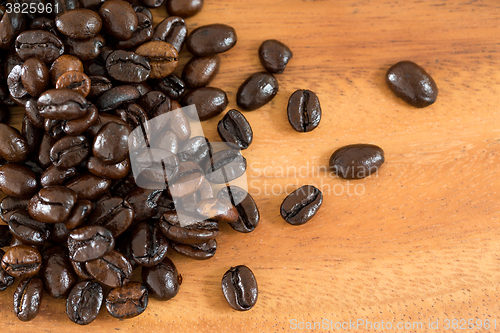 Image of Coffee beans on wood background