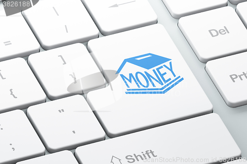 Image of Money concept: Money Box on computer keyboard background