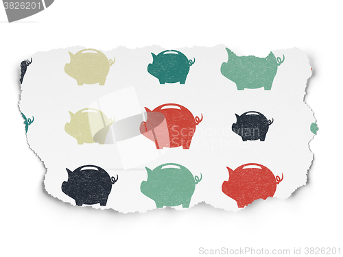 Image of Money concept: Money Box icons on Torn Paper background