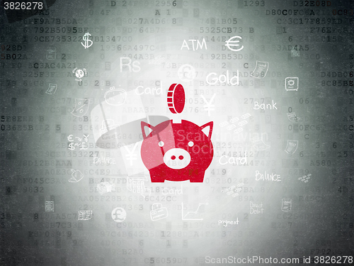 Image of Currency concept: Money Box With Coin on Digital Paper background