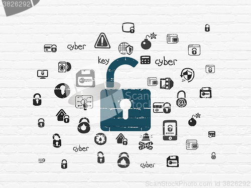 Image of Security concept: Opened Padlock on wall background