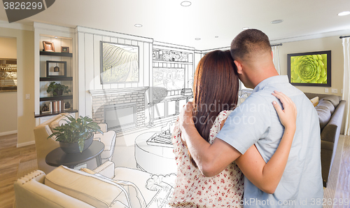 Image of Military Couple Looking Over Living Room Design Drawing Photo Co