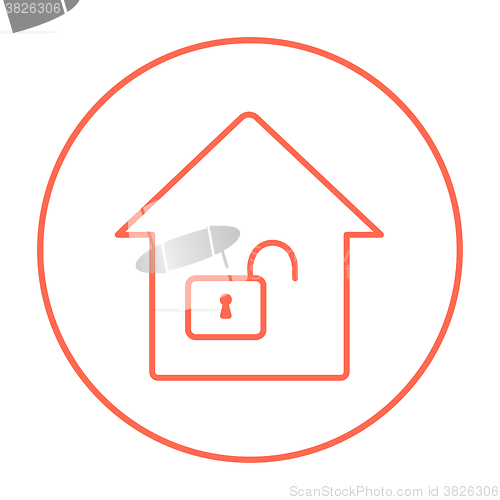 Image of House with open lock line icon.