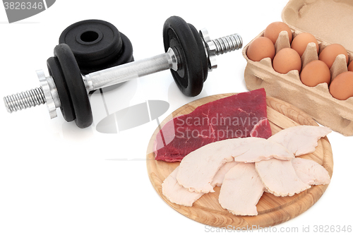 Image of Dumbbells and Body Building Food