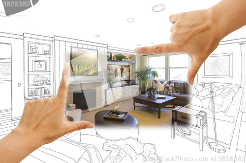 Image of Hands Framing Custom Living Room Drawing Photograph Combination