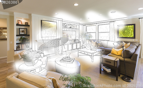 Image of Living Room Drawing Brush Stoke Gradation Into Photograph