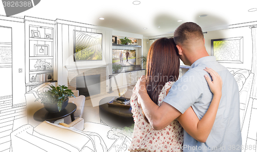 Image of Military Couple Looking Over Living Room Design Drawing Photo Co