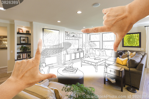 Image of Hands Framing Custom Living Room Drawing Photograph Combination