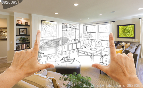 Image of Hands Framing Custom Living Room Drawing Photograph Combination