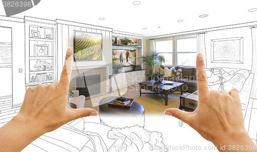 Image of Hands Framing Custom Living Room Drawing Photograph Combination