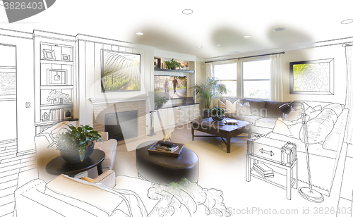 Image of Living Room Drawing Brush Stoke Gradation Into Photograph