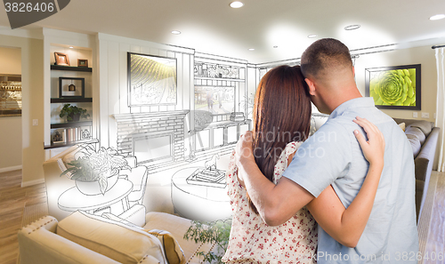 Image of Military Couple Looking Over Living Room Design Drawing Photo Co