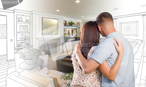 Image of Military Couple Looking Over Living Room Design Drawing Photo Co